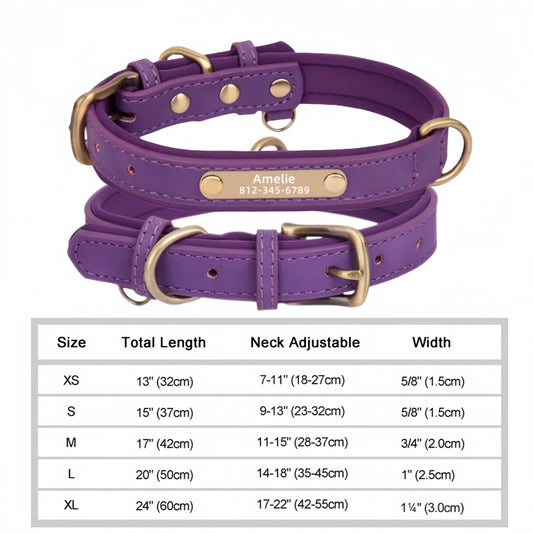 Personalised Leather Dog Collar with Free Engraving – Soft & Durable - PURPLE