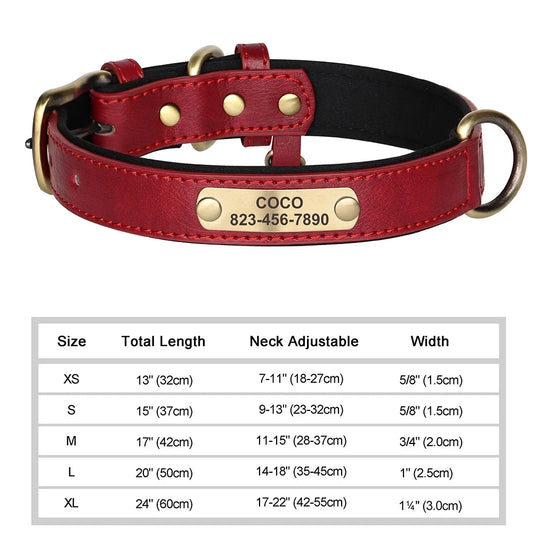 Personalised Leather Dog Collar with Free Engraving – Soft & Durable - RED