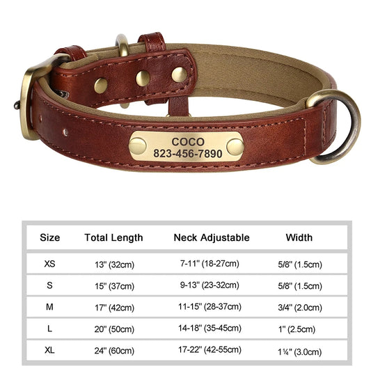 Personalised Leather Dog Collar with Free Engraving – Soft & Durable - BROWN