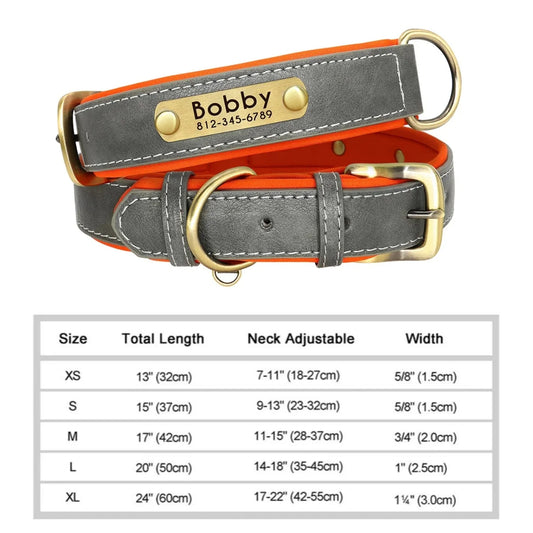 Personalised Leather Dog Collar with Free Engraving – Soft & Durable - GRAY