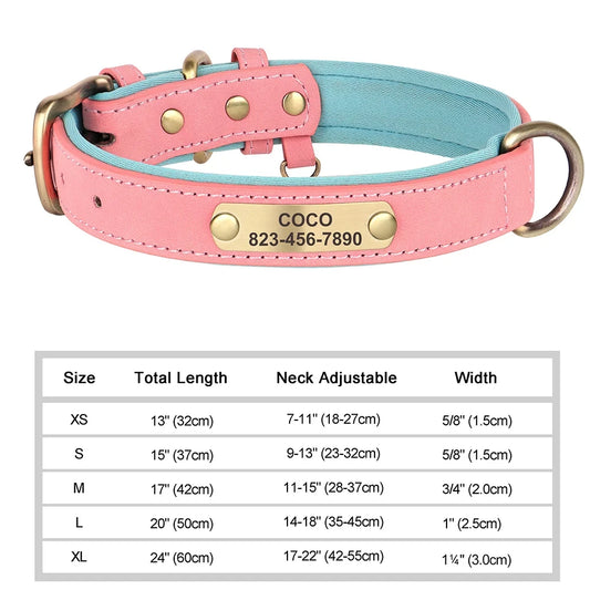 Personalised Leather Dog Collar with Free Engraving – Soft & Durable - PINK