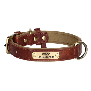 Personalised Leather Dog Collar with Free Engraving – Soft & Durable - BROWN