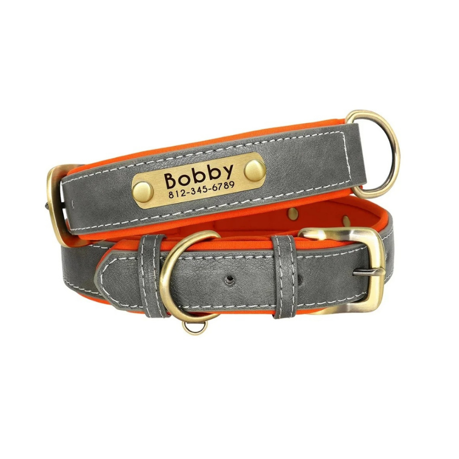 Personalised Leather Dog Collar with Free Engraving – Soft & Durable - GRAY