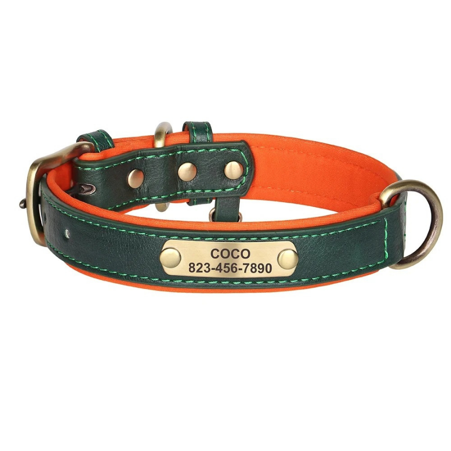 Personalised Leather Dog Collar with Free Engraving – Soft & Durable - GREEN